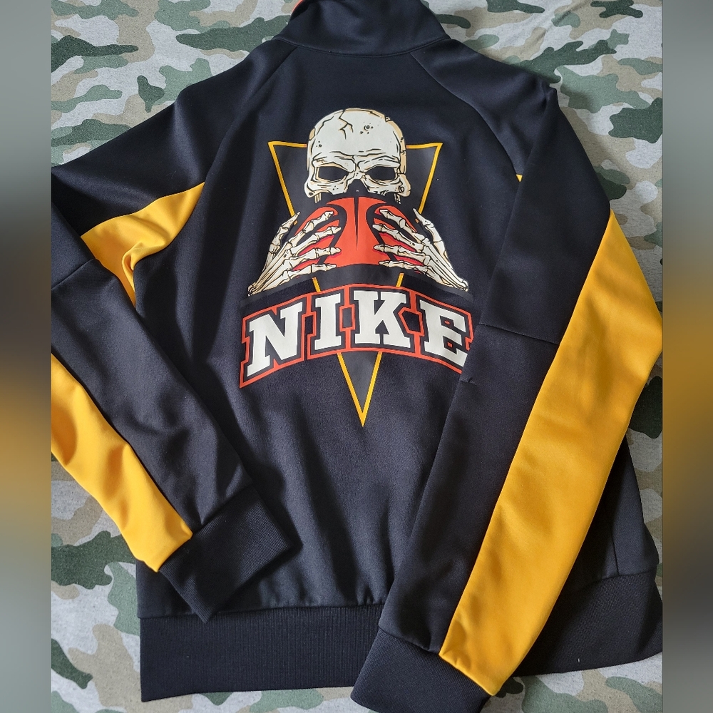 Nike Jacket Mens Small Black Frenzy Skull Basketball Track Full Zip Active